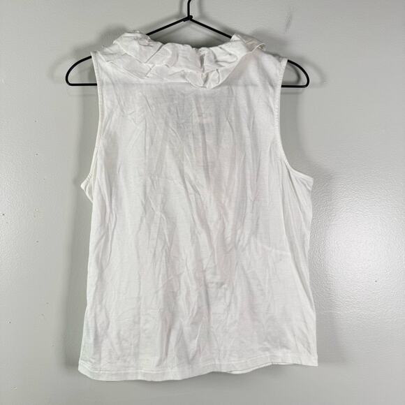 NWT Lauren Ralph Lauren Ruffled White Faux Wrap Tank Top V-Neck Casual Size PL - Picture 3 of 6